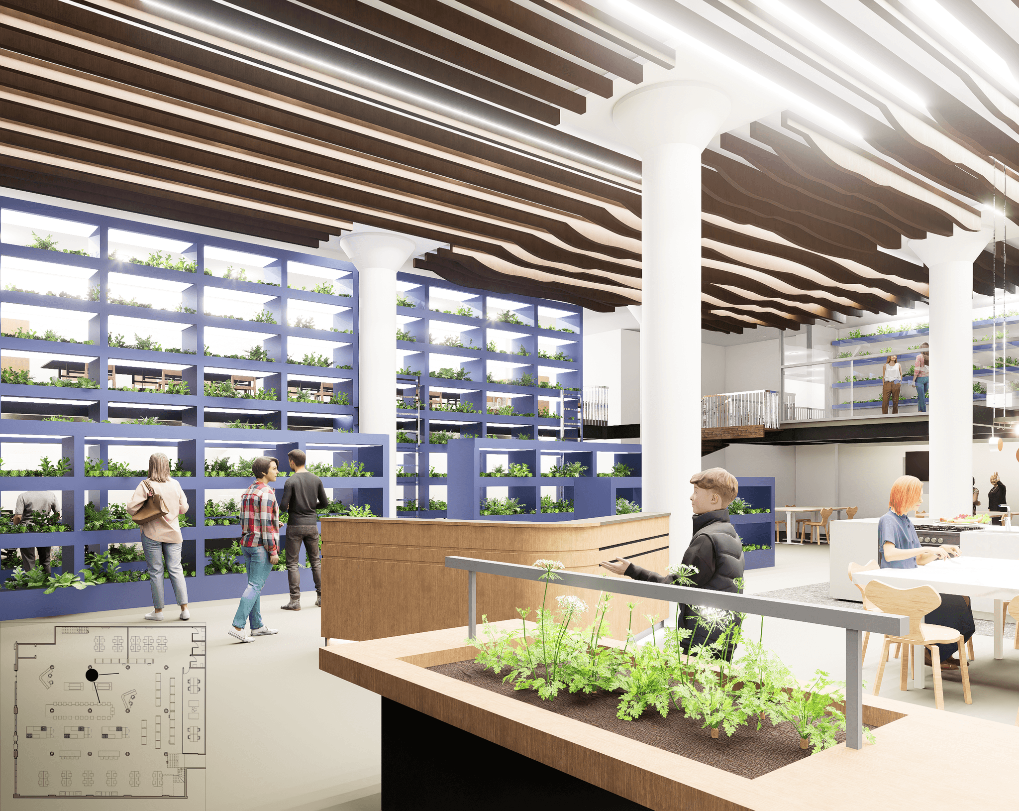 Production with Vertical Farm and Information Station